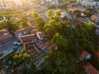 Fototapeta na wymiar Aerial view of The old town of city of Plovdiv, Bulgaria