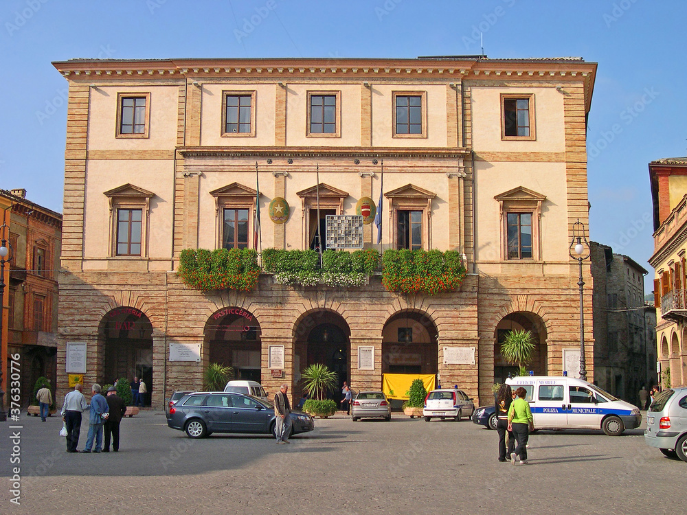 Poster italy, marche, tolentino, the village town hall.