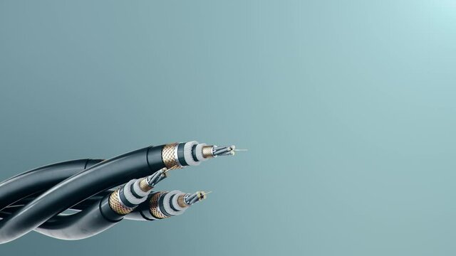 Animation concept of fiber optic cable on a colored background. Future cable technology. Detailed curved cable in cross section. Powerful communication technology. Network concept, 3D Animation 4K