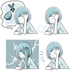 お金などで思う悩む女性