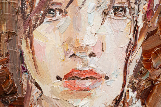 Art painting. Portrait of a girl with brown hair is made in a classic style.
