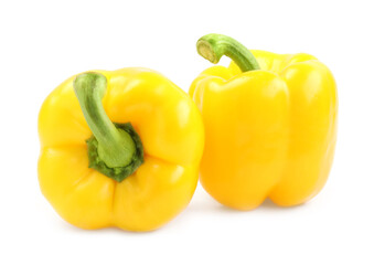 Ripe yellow bell peppers isolated on white