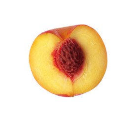 Half of ripe peach isolated on white