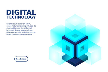 Obraz premium Server. Digital space. Data storage. Data center. Big Date. Conceptual illustration, data flow. Isometric vector illustration. 3D