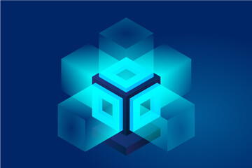 Server. Digital space. Data storage. Data center. Big Date. Conceptual illustration, data flow. Isometric vector illustration. 3D