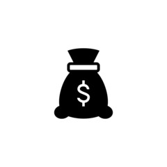 Money Bag Icon in black flat glyph, filled style isolated on white background