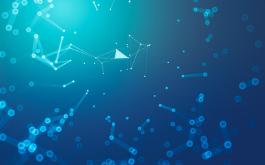 Abstract background. Molecules technology with polygonal shapes, connecting dots and lines. Connection structure. Big data visualization.