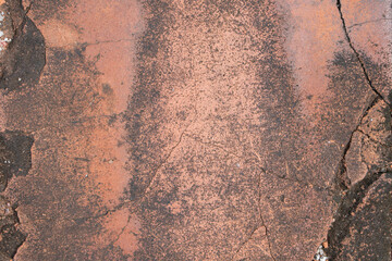 Close up top view of used brick surface red color with broken.