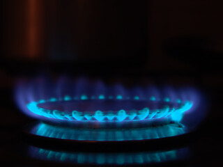 blue flame of fire in appliance mouth stove