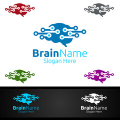 Brain Technology Logo with Think Idea Concept Design