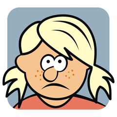 Sat girl, face, vector cartoon