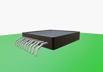 3d closeup black electronic  chip with many leg isolate on white background 3D rendering