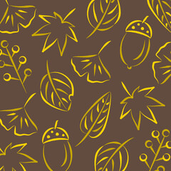 紅葉やイチョウなど秋の和風背景　手書き風　模様