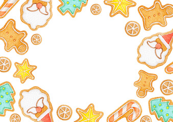 アイシング クッキー クリスマス 背景 フレーム　水彩 イラスト