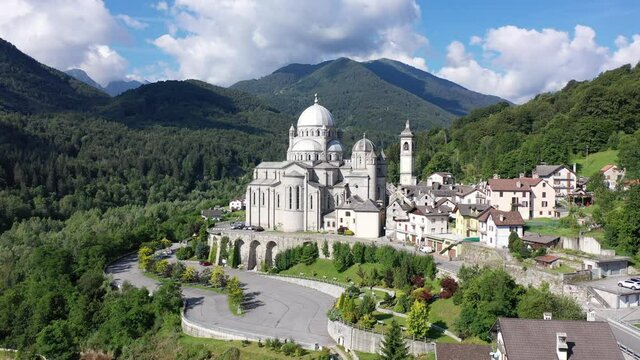 Aerial view of the Cristo Re Church in Messina, Italy. High quality 4k footage