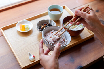 雑穀米　朝ごはん