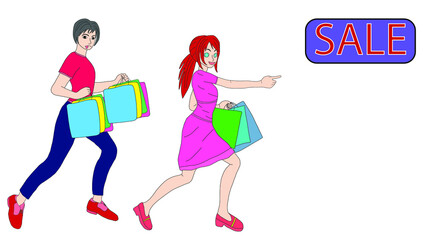 Male and female run shopping