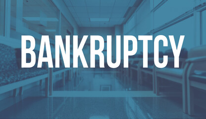 Bankruptcy theme with a medical office reception waiting room background