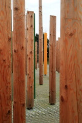 row of wooden pillars. Background.
