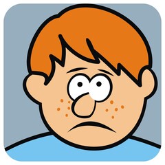 Sad boy, face, vector cartoon	