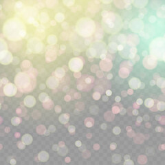 Soft glitter sparkles defocused rays lights bokeh transparent background. Vector