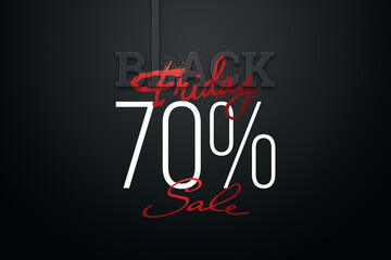 70 percent Black Friday sale, inscription discount and hot sale on a dark background. Black friday banner. 3D illustration, 3D render, copy space.