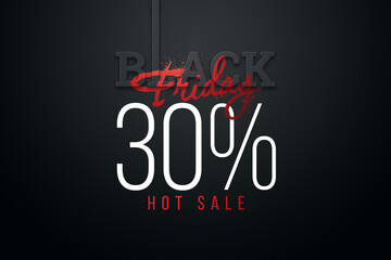 Fototapeta na wymiar 30 percent Black Friday sale, inscription discount and hot sale on a dark background. Black friday banner. 3D illustration, 3D render, copy space.