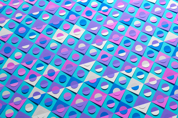 Blue and pink pattern in geometric ornamental style with squares and circles. Abstract background texture in geometric ornamental style. Flawless design. Honeycomb Pattern Floor Mosaic