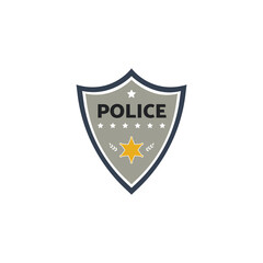 Grey police badge with sheriff star symbol - cartoon emblem sign