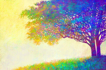 Fototapeta na wymiar Illustration painting landscape. Colorful autumn trees. Abstract style.