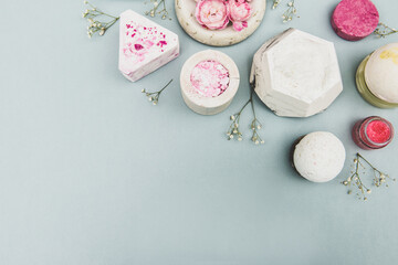 Natural soap bars with essential oils and medicinal plants extracts, handmade natural soap