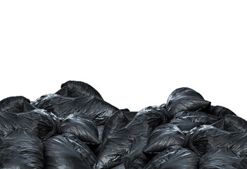Pile of black garbage bags. Background with copy space