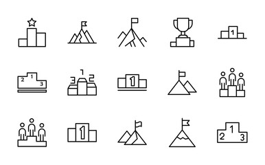 Podium line icon set