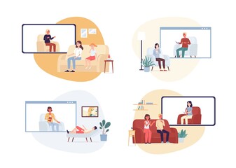 Online psychologist therapy characters, flat vector isolated illustrations set.