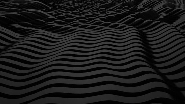 Abstract Black  Background. Parametric surface. Futuristic sci-fi landscape. Seamless Looping Animation