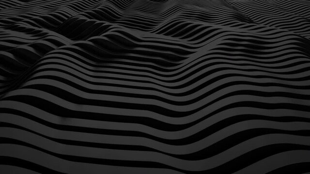 Abstract Black  Background. Parametric surface. Futuristic sci-fi landscape. Seamless Looping Animation