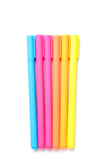 Colorful felt-tip pens on white background