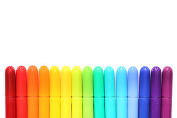 Colorful felt-tip pens on white background
