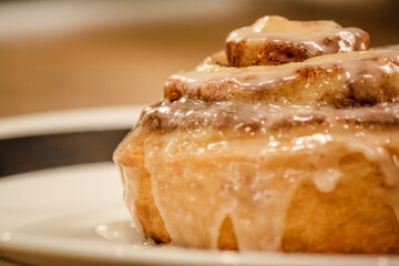 Delicious hot cinnamon roll with icing