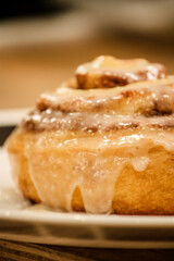 Delicious hot cinnamon roll with icing