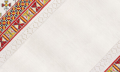 Ukrainian national hand embroidery on white flax
