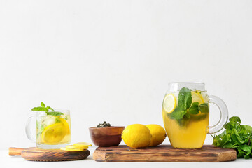 Tasty cold ice tea on table