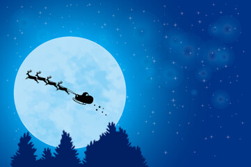 Obraz na płótnie Canvas 満月とサンタクロースのシルエット（クリスマスのイメージイラスト）／ベクターデータ