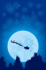満月とサンタクロースのシルエット（クリスマスのイメージイラスト）／ベクターデータ