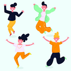 young people jumping together illustration