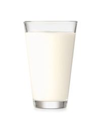 Glass with milk on white background