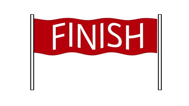 Waving finish banner flag. Red flag. Animation.  Success concept. White background.