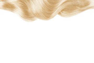 Blond shiny hair isolated on white. Background with copy space