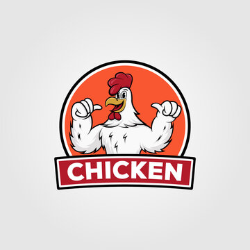 chicken vintage logo vector illustration design, chicken cartoon on badge design