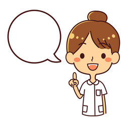 看護師　若い女性　指差し　吹き出し　上半身